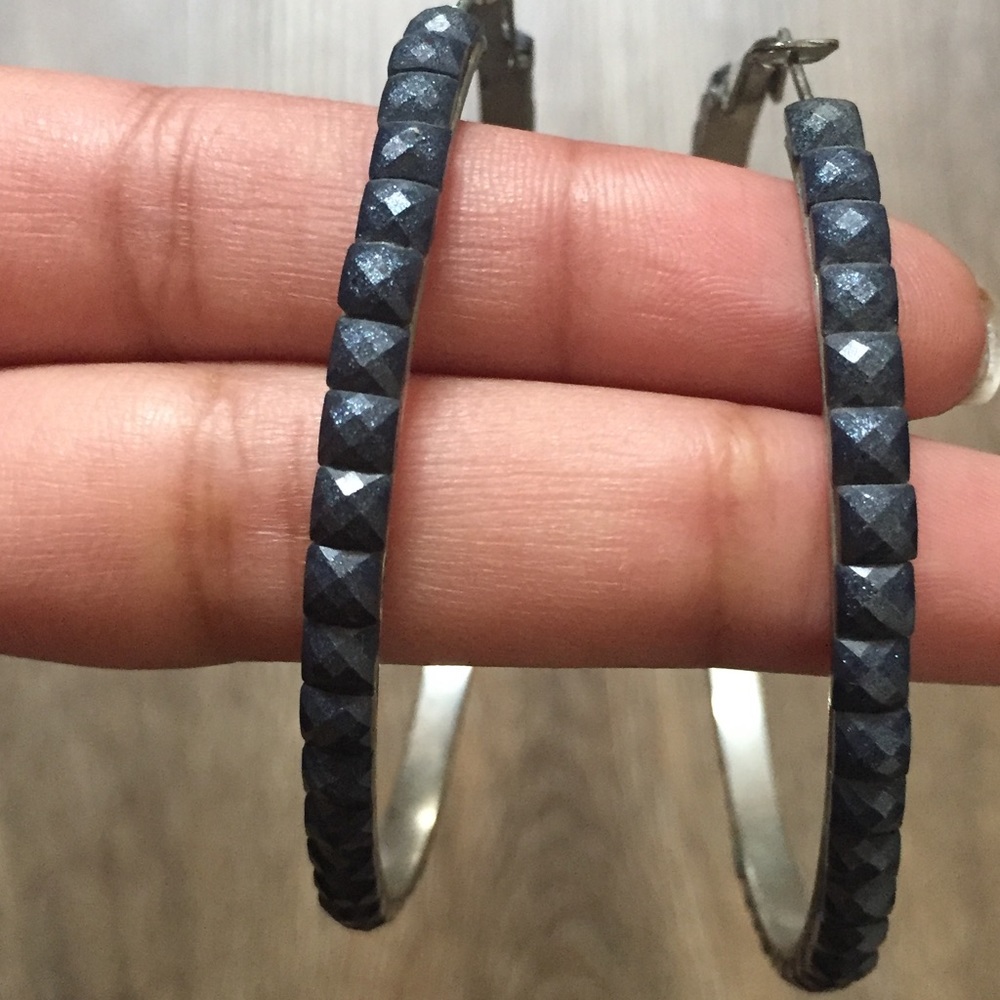 Navy Blue Hoop Earrings